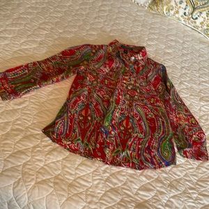 Womens quarter sleeve button down red paisley Lauren petite medium
